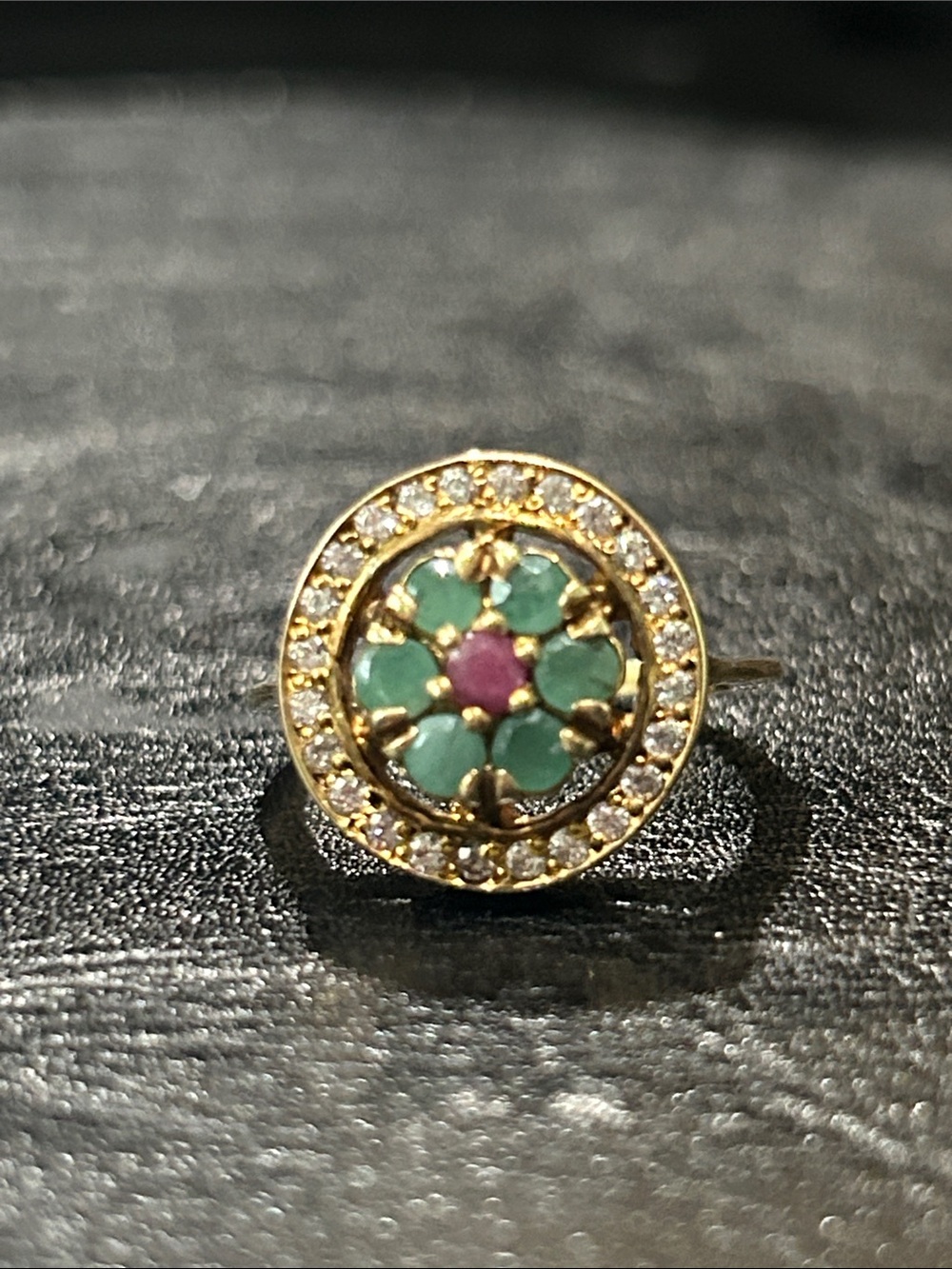 Adina Stone Emerald Cocktail Ring - Green Flower Ring - Round Victorian Ring